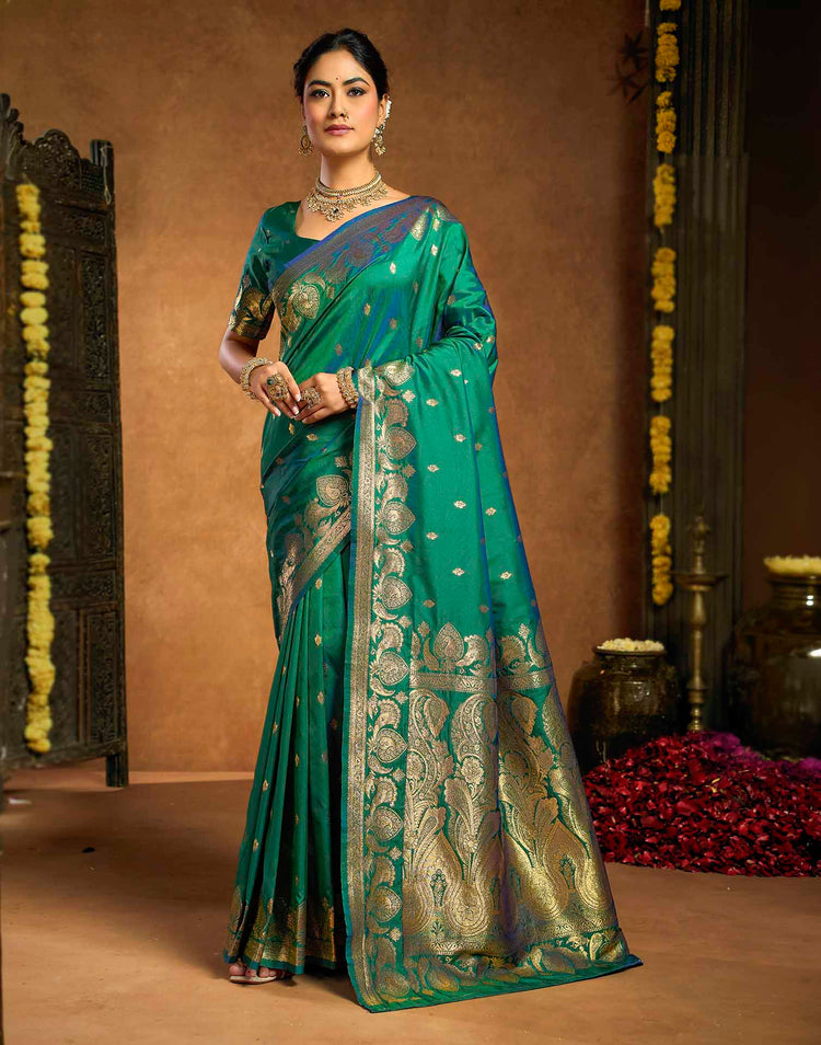 Bottle Green Silk Woven Banarasi Saree