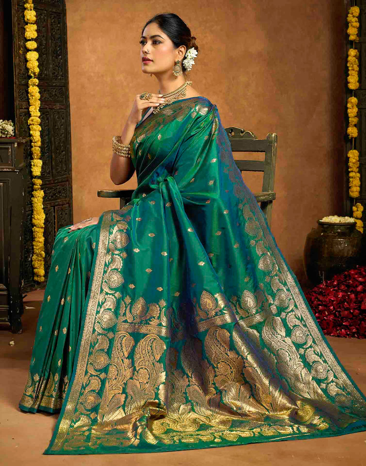 Bottle Green Silk Woven Banarasi Saree