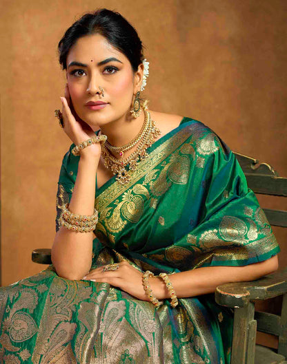 Bottle Green Silk Woven Banarasi Saree