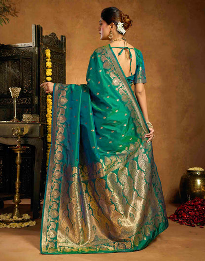 Bottle Green Silk Woven Banarasi Saree