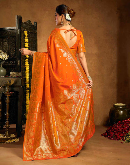Orange Silk Woven Banarasi Saree