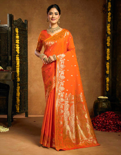 Orange Silk Woven Banarasi Saree