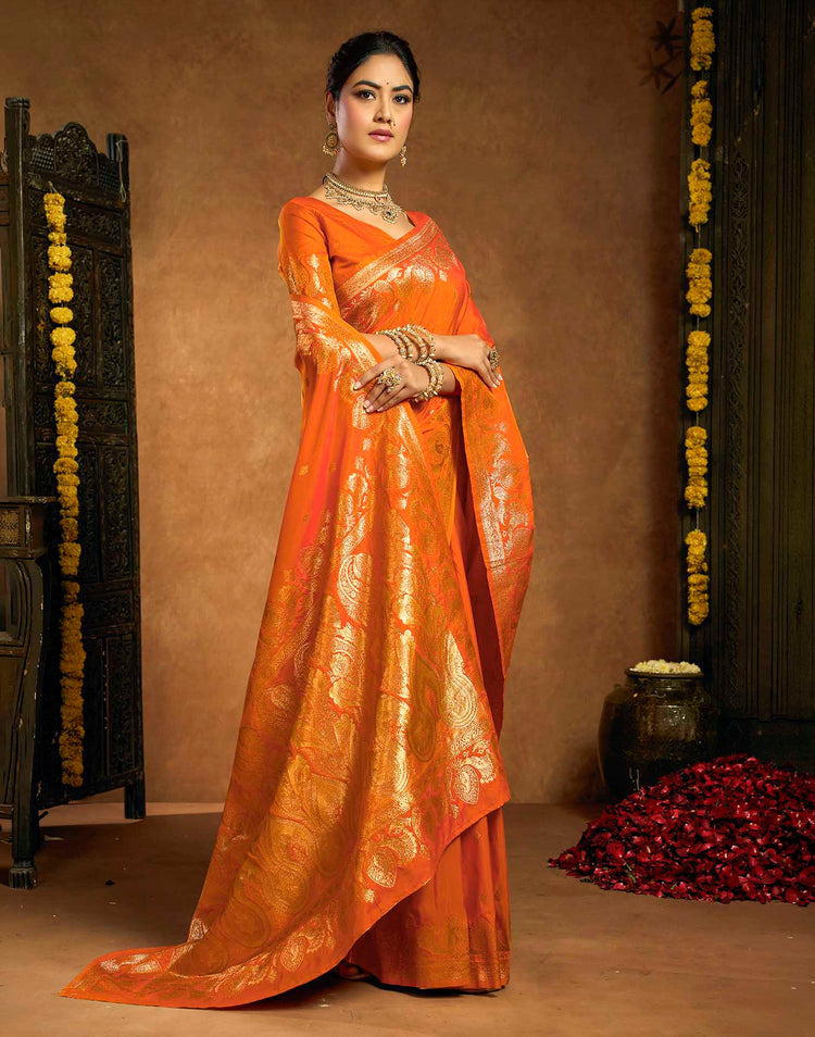 Orange Silk Woven Banarasi Saree