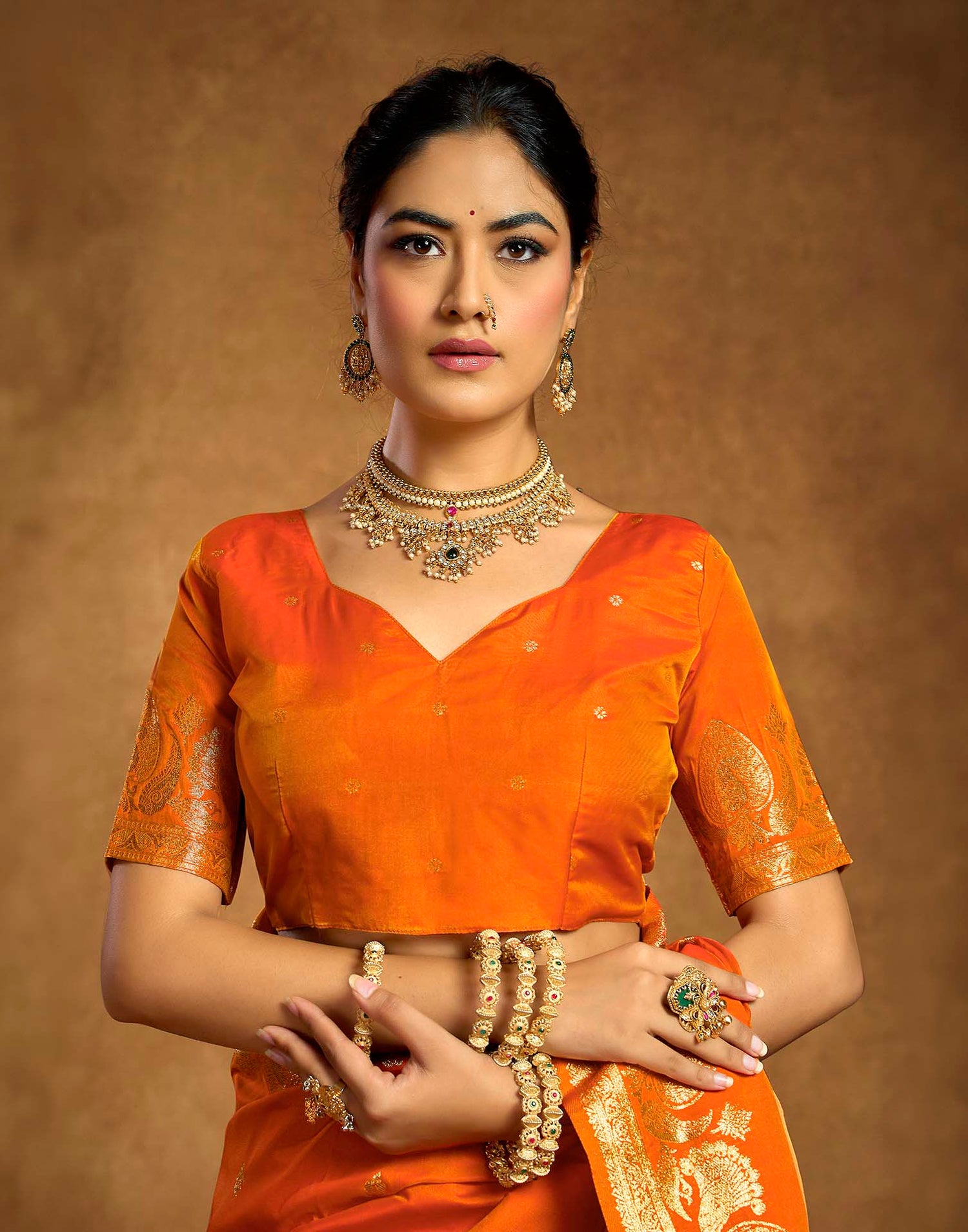 Orange Silk Woven Banarasi Saree