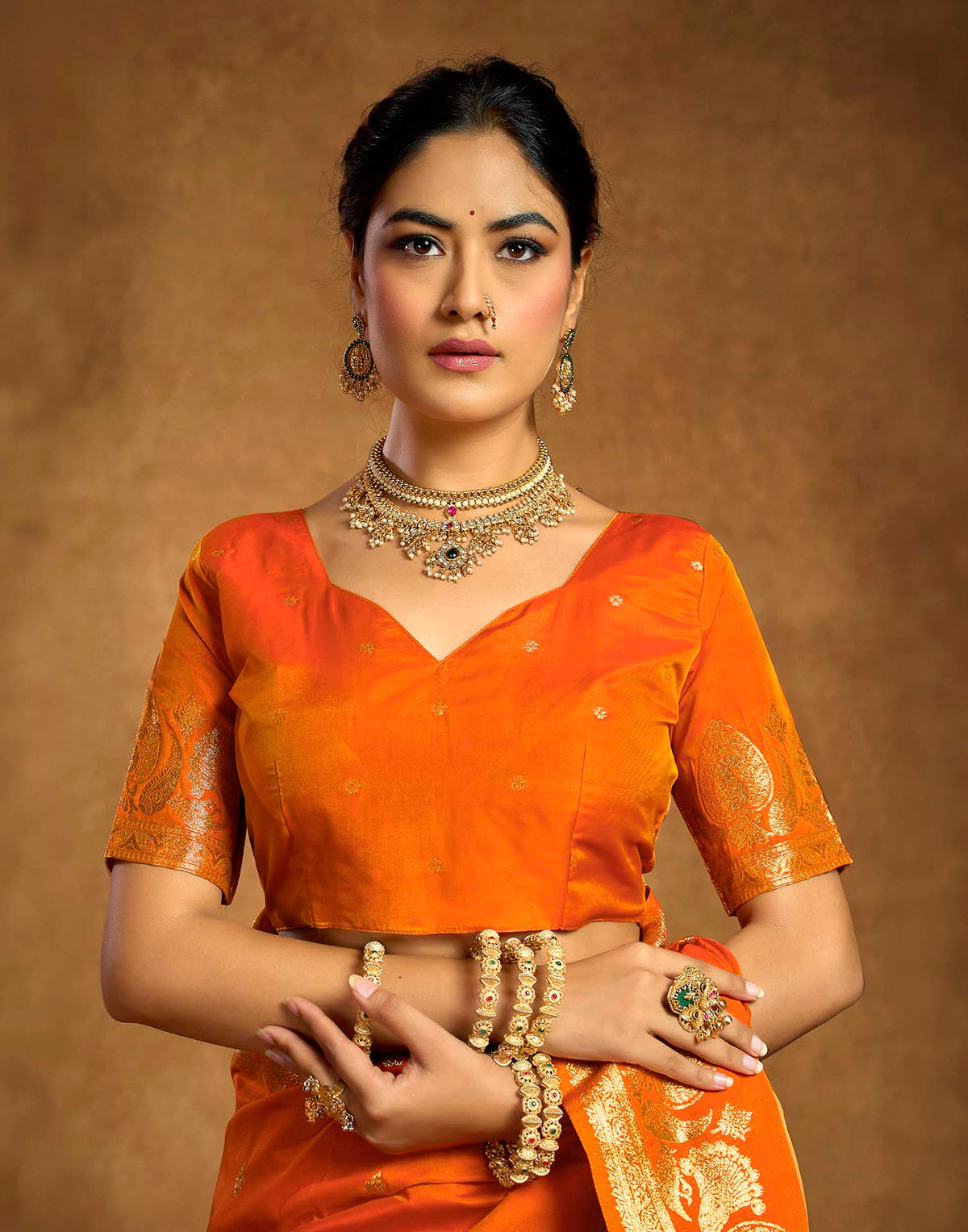 Orange Silk Woven Banarasi Saree
