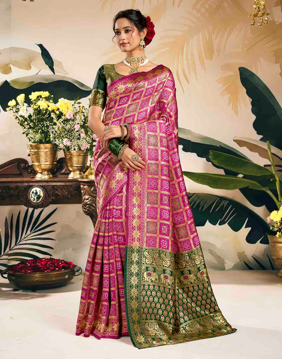 Rani Pink Silk Woven Patola Saree