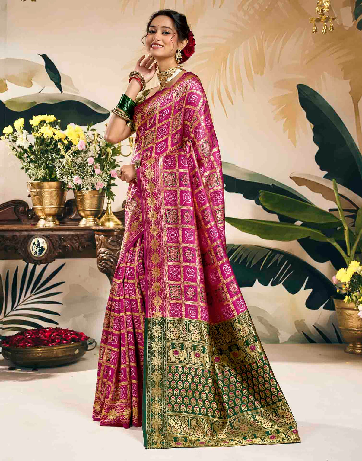 Rani Pink Silk Woven Patola Saree