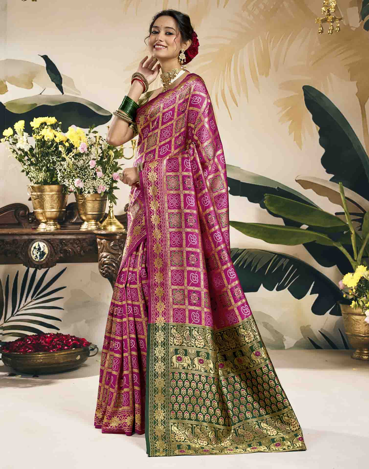 Rani Pink Silk Woven Patola Saree