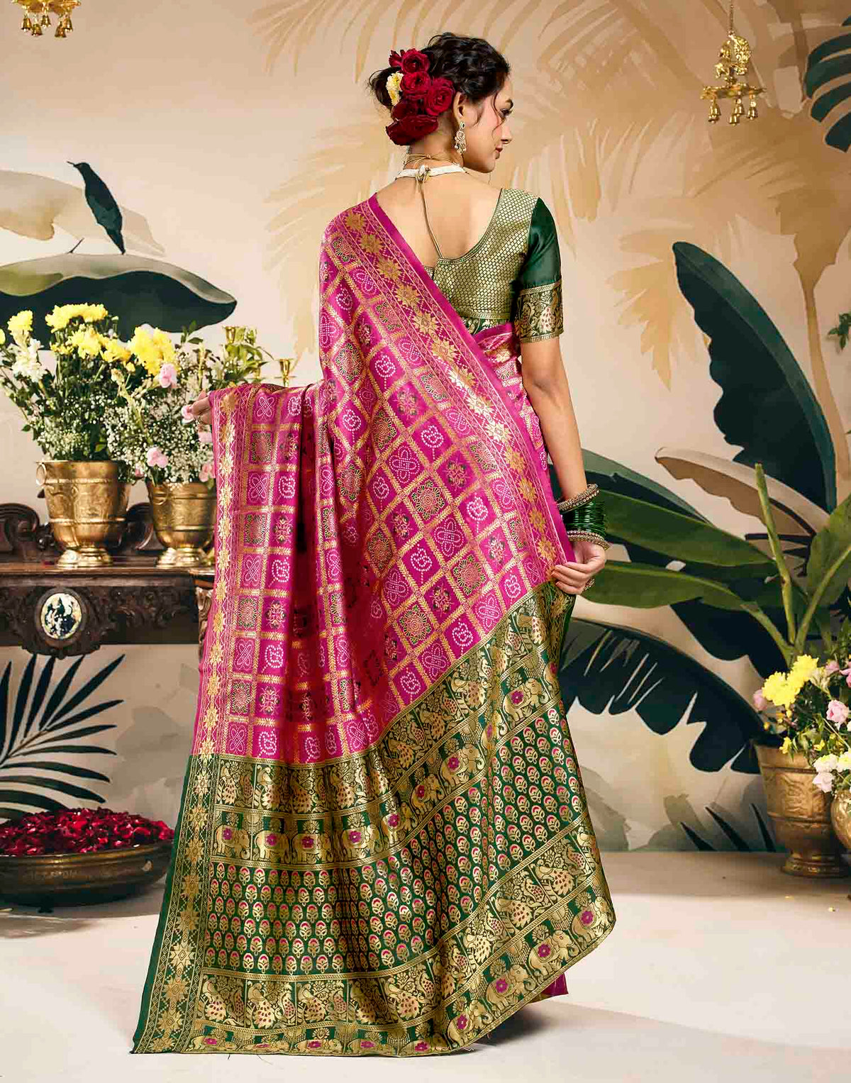 Rani Pink Silk Woven Patola Saree