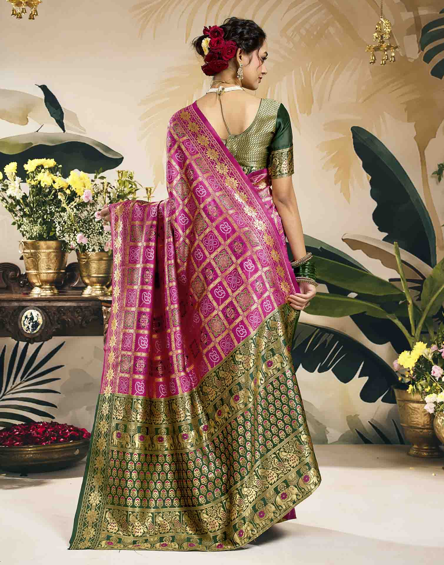 Rani Pink Silk Woven Patola Saree