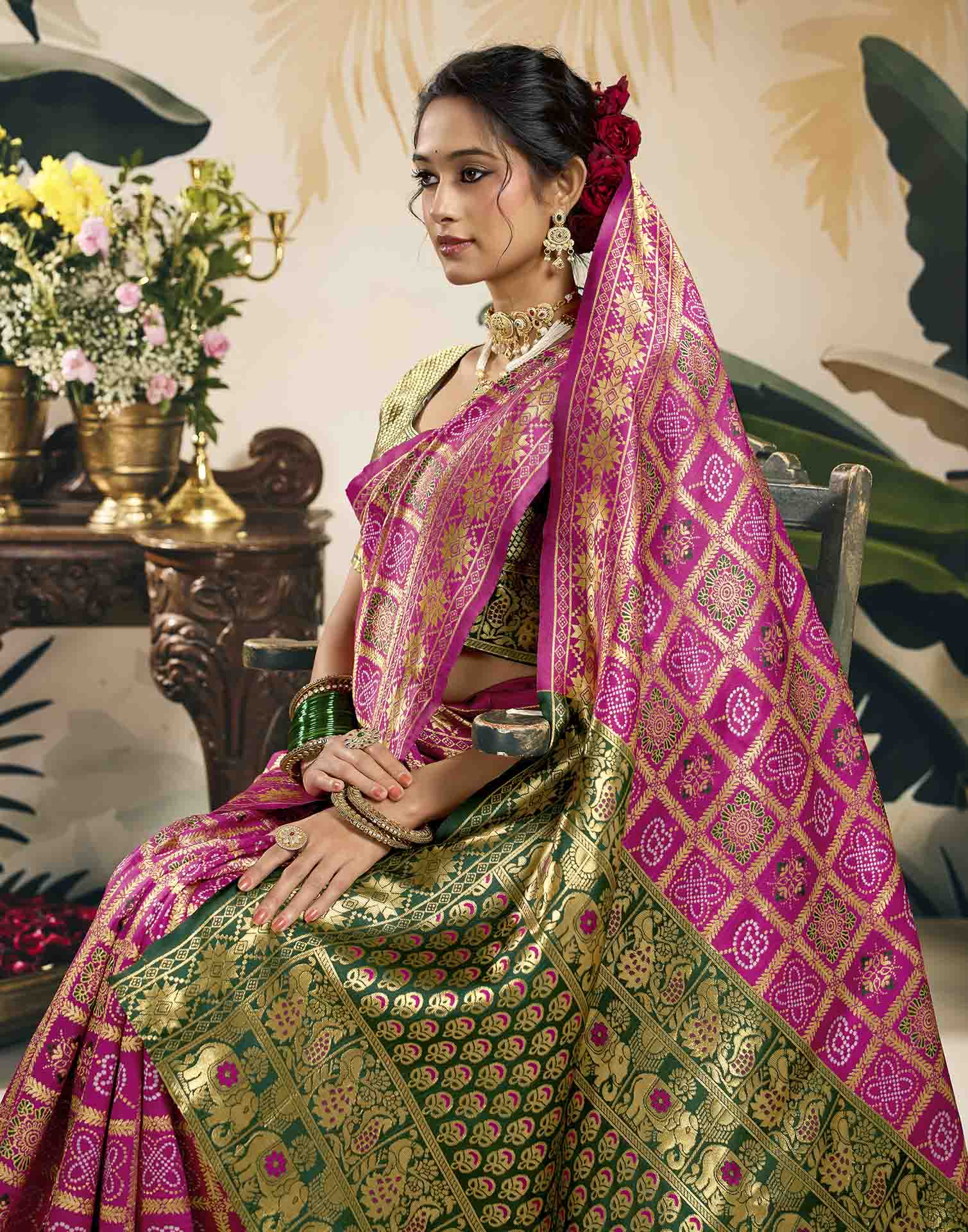 Rani Pink Silk Woven Patola Saree