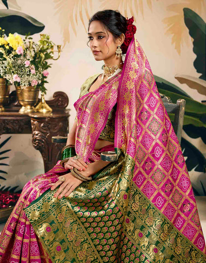 Rani Pink Silk Woven Patola Saree