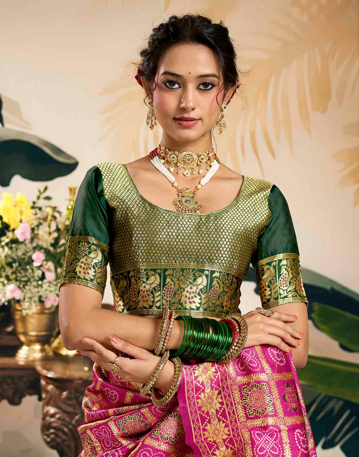 Rani Pink Silk Woven Patola Saree