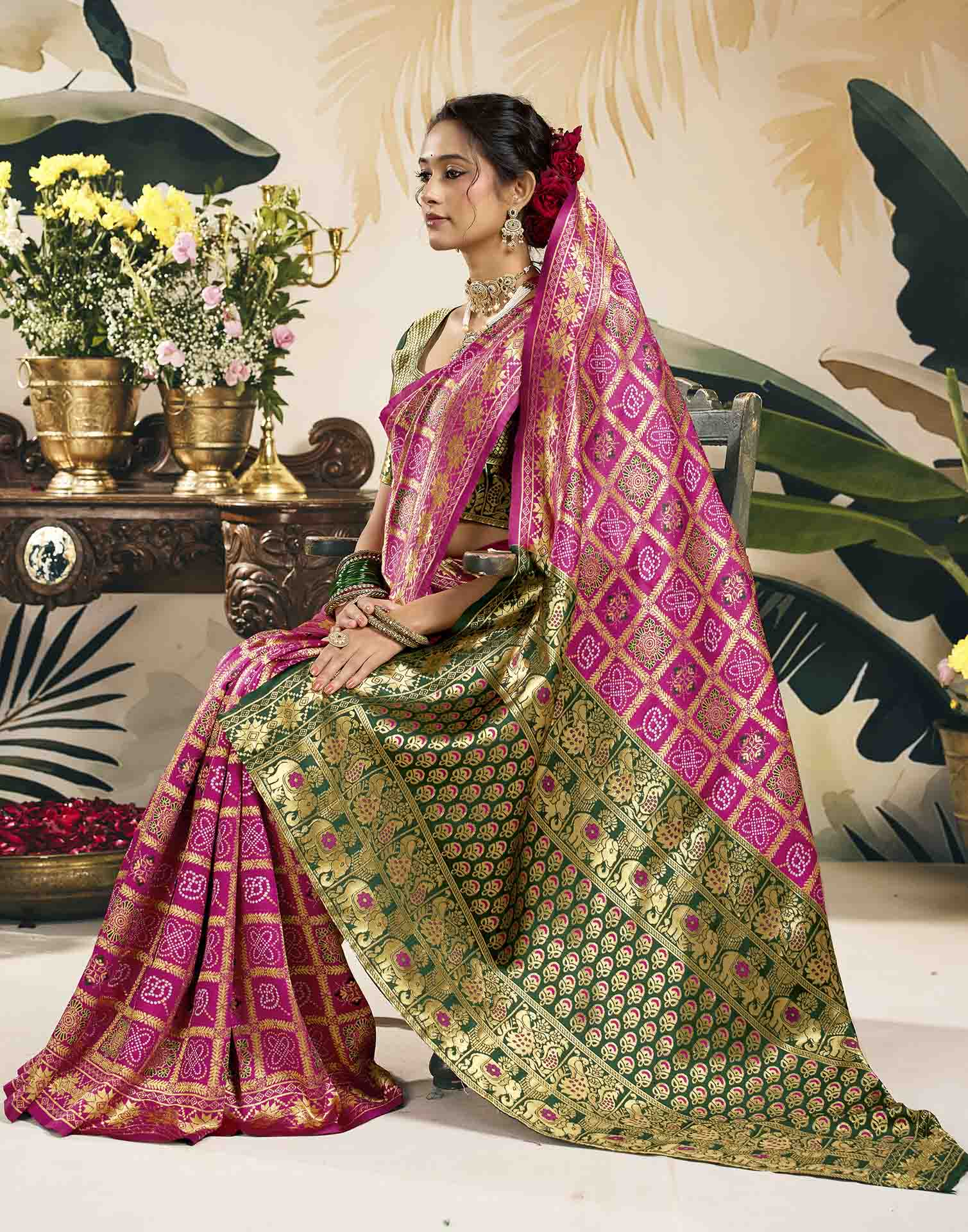 Rani Pink Silk Woven Patola Saree