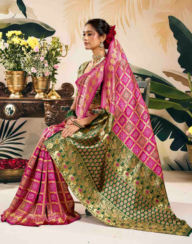 Rani Pink Silk Woven Patola Saree