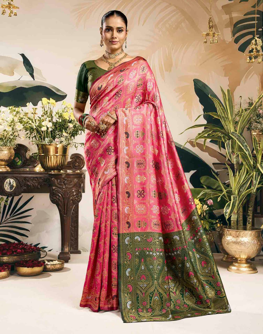 Baby Pink Silk Woven Patola Saree