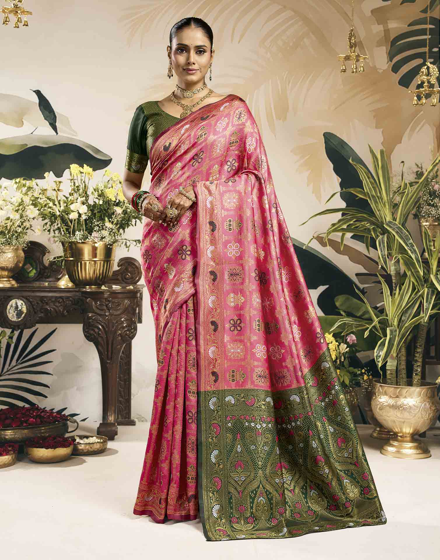 Baby Pink Silk Woven Patola Saree