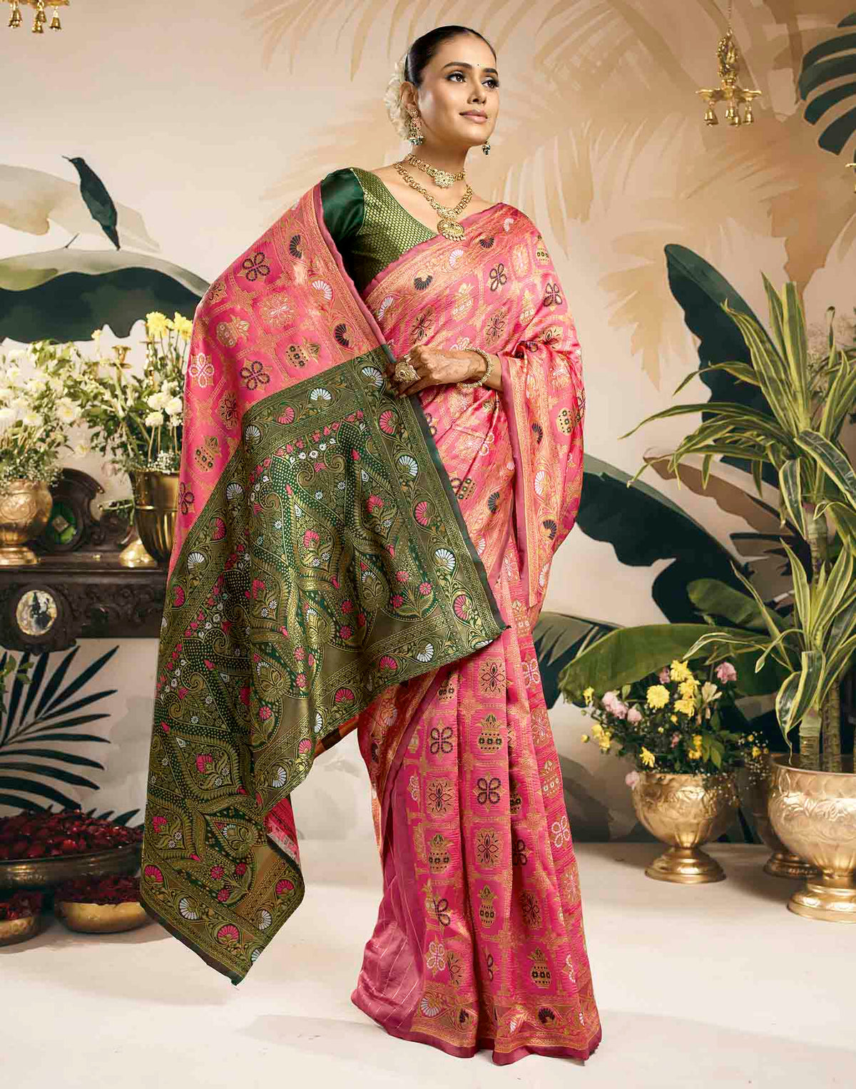 Baby Pink Silk Woven Patola Saree