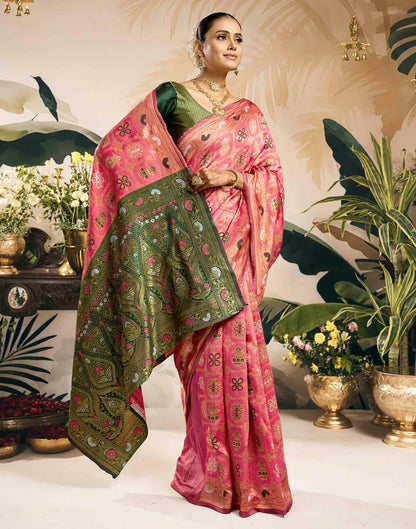 Baby Pink Silk Woven Patola Saree