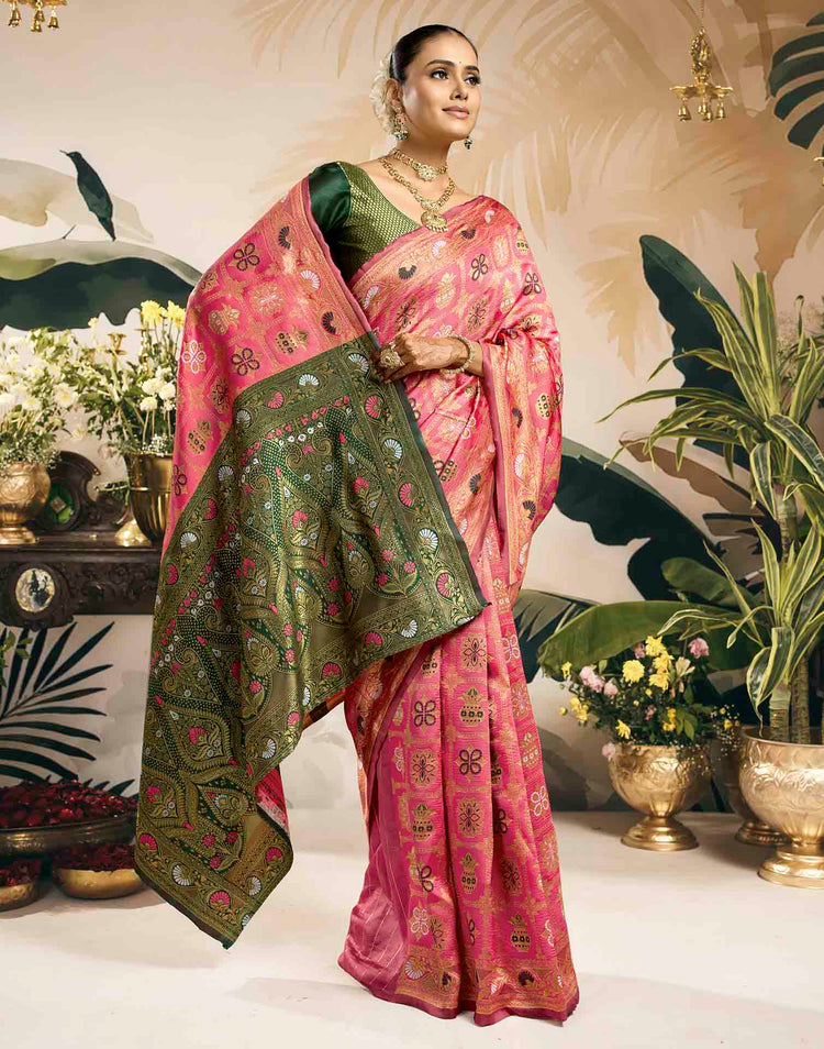 Baby Pink Silk Woven Patola Saree