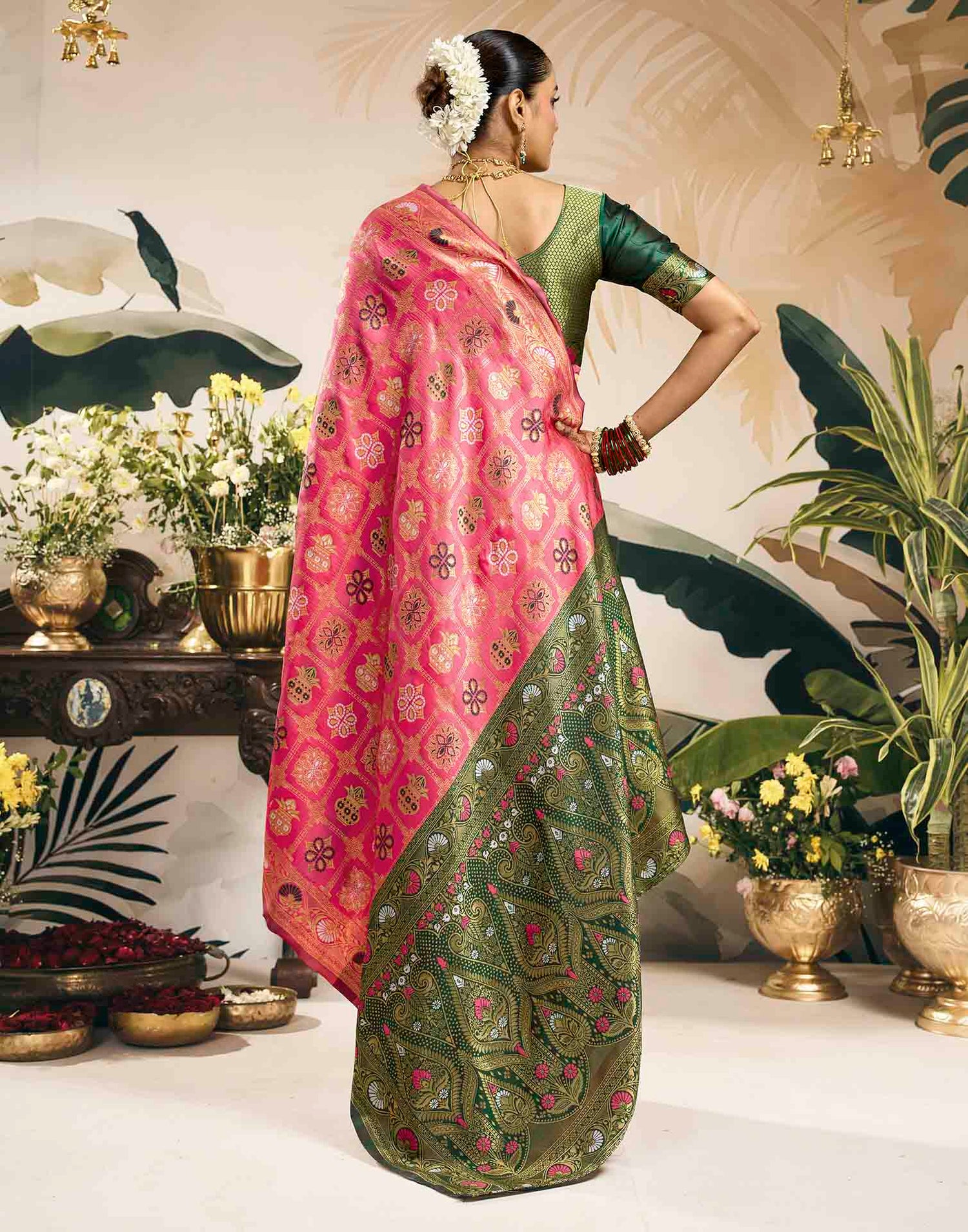 Baby Pink Silk Woven Patola Saree