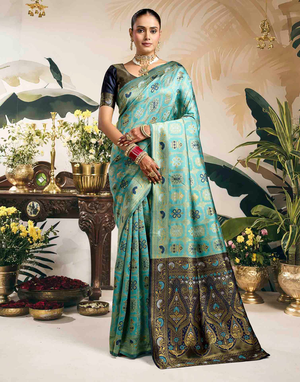 Sky Blue Silk Woven Patola Saree