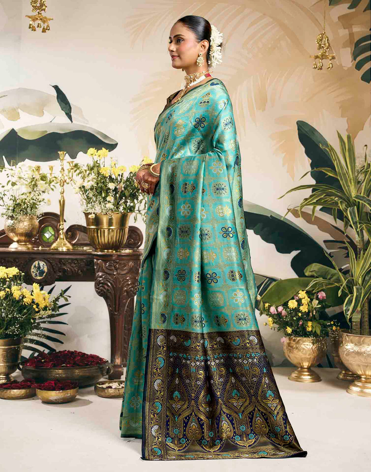 Sky Blue Silk Woven Patola Saree