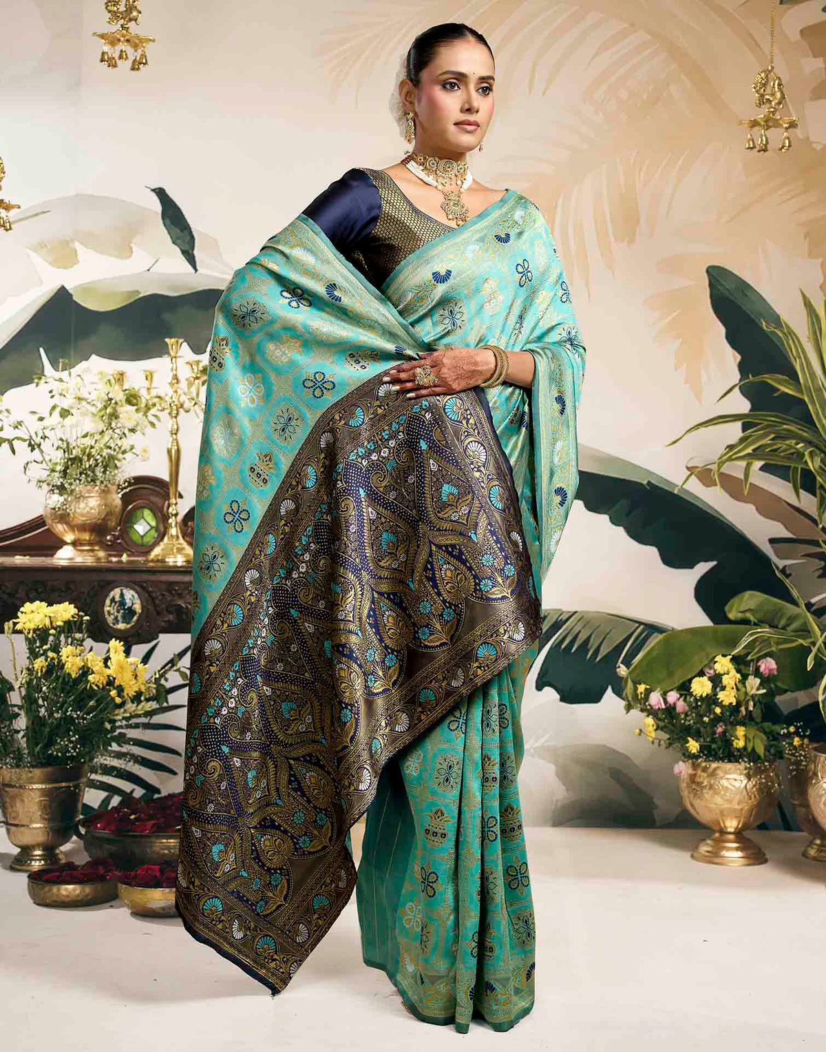 Sky Blue Silk Woven Patola Saree