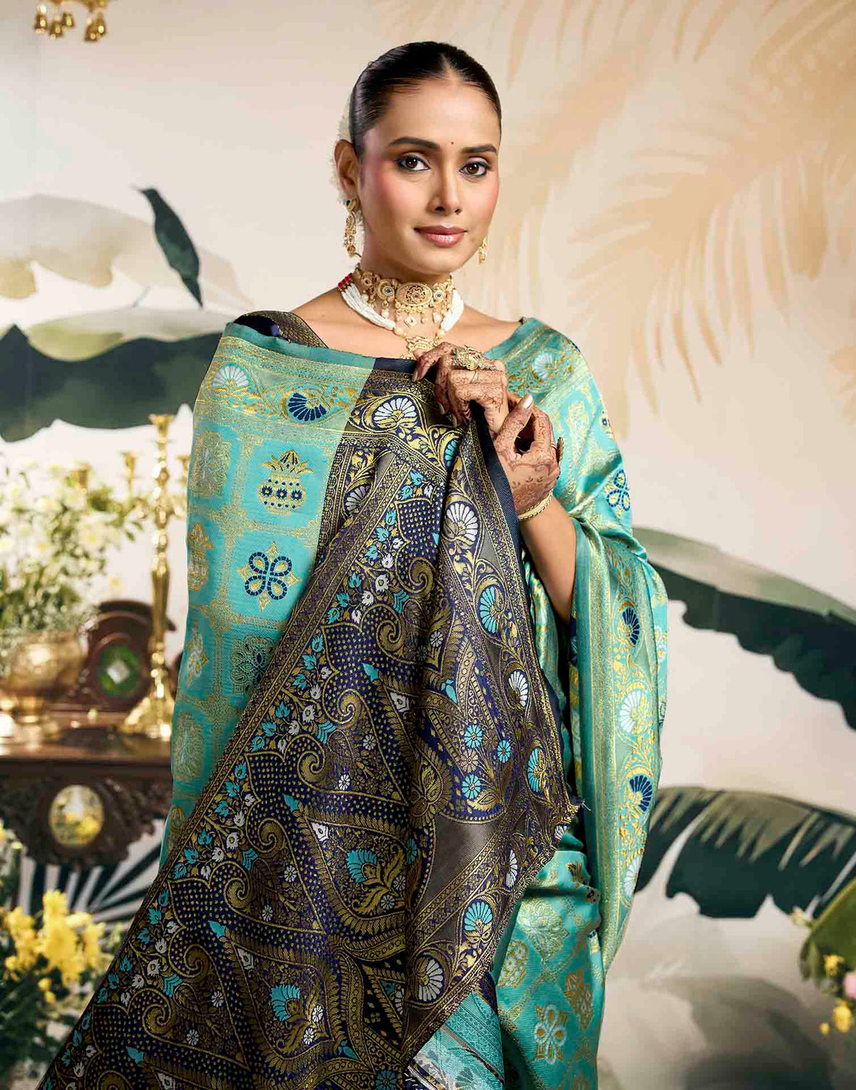 Sky Blue Silk Woven Patola Saree
