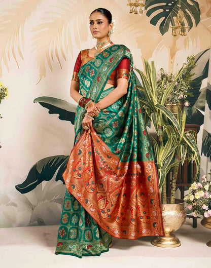 Turquoise Silk Woven Patola Saree