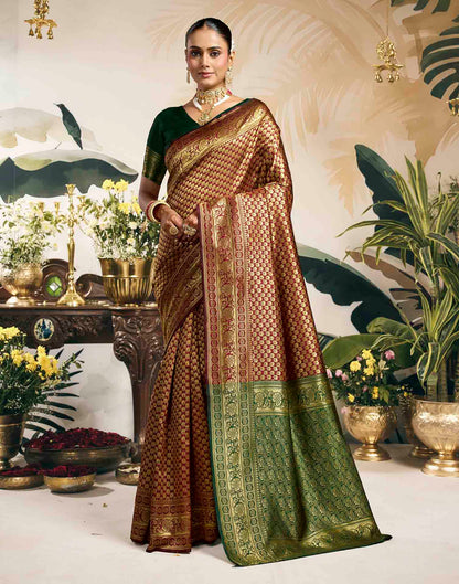 Maroon Silk Woven Banarasi Saree