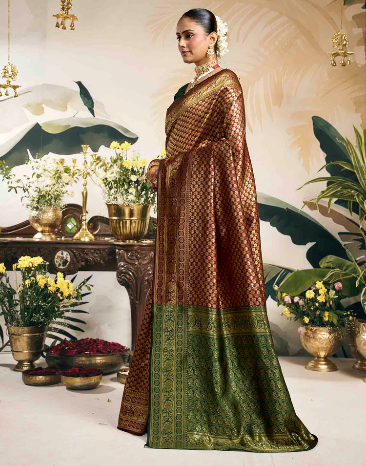 Maroon Silk Woven Banarasi Saree