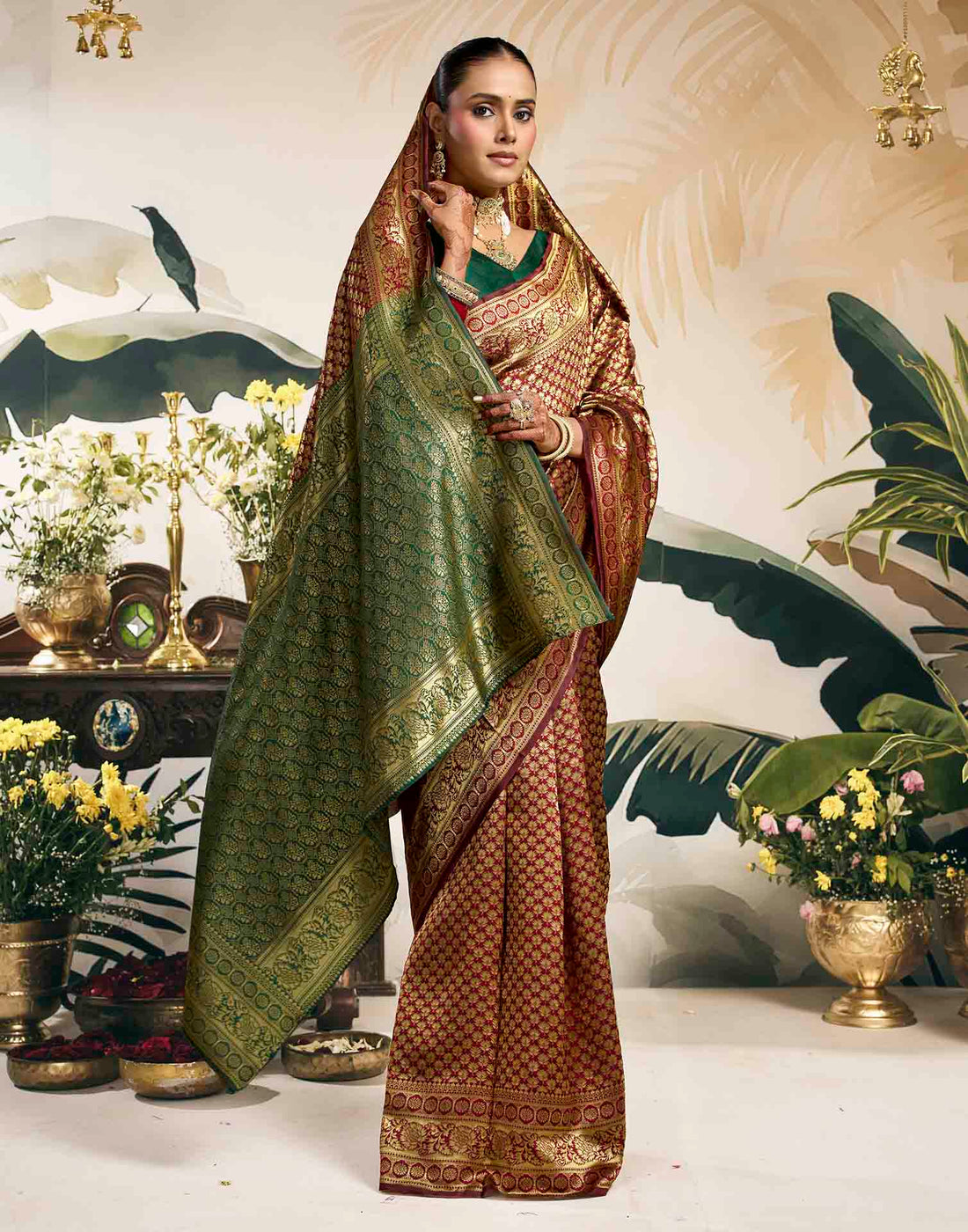 Maroon Silk Woven Banarasi Saree