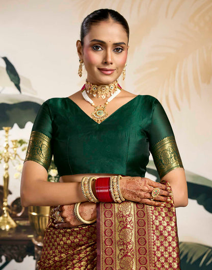 Maroon Silk Woven Banarasi Saree