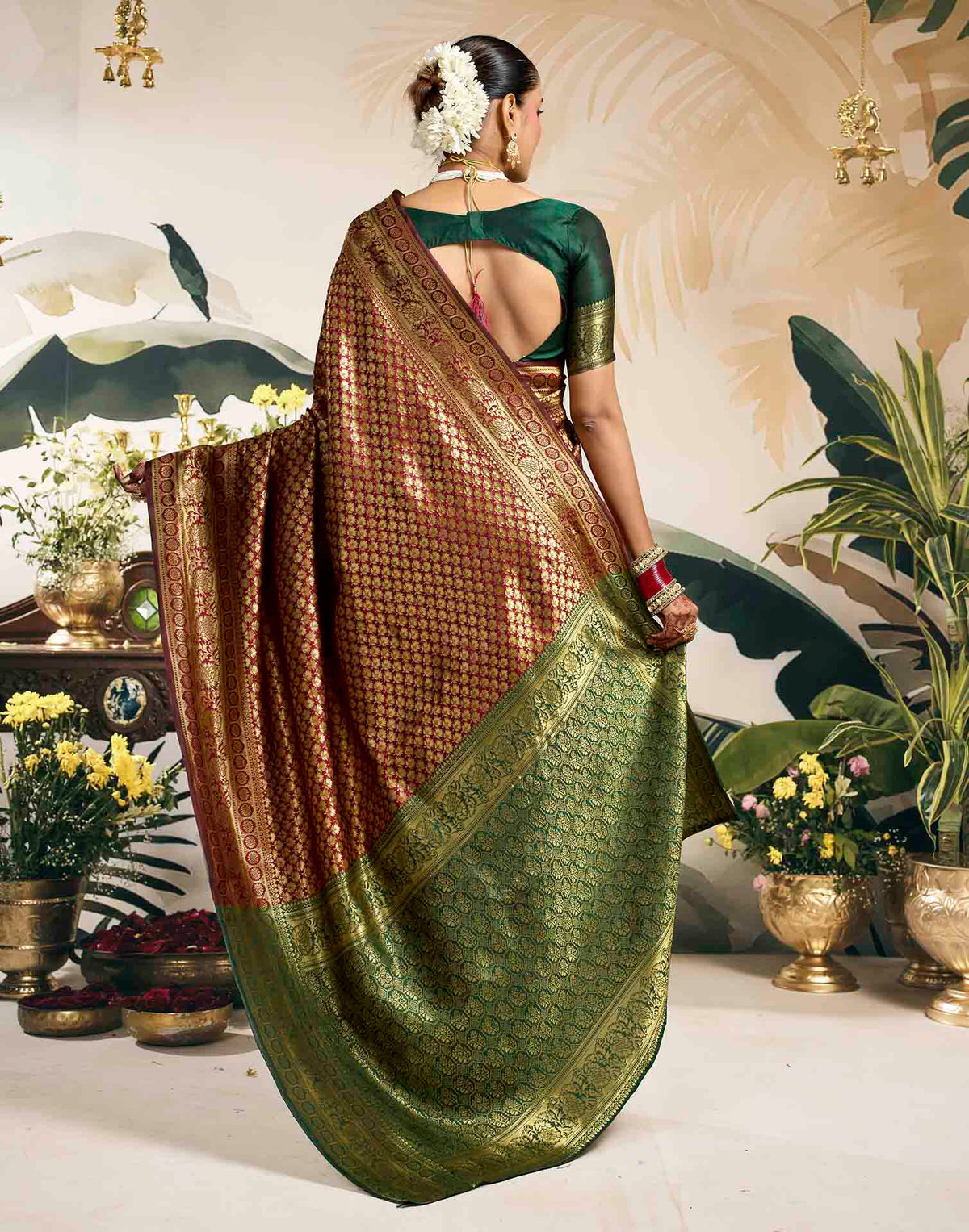 Maroon Silk Woven Banarasi Saree