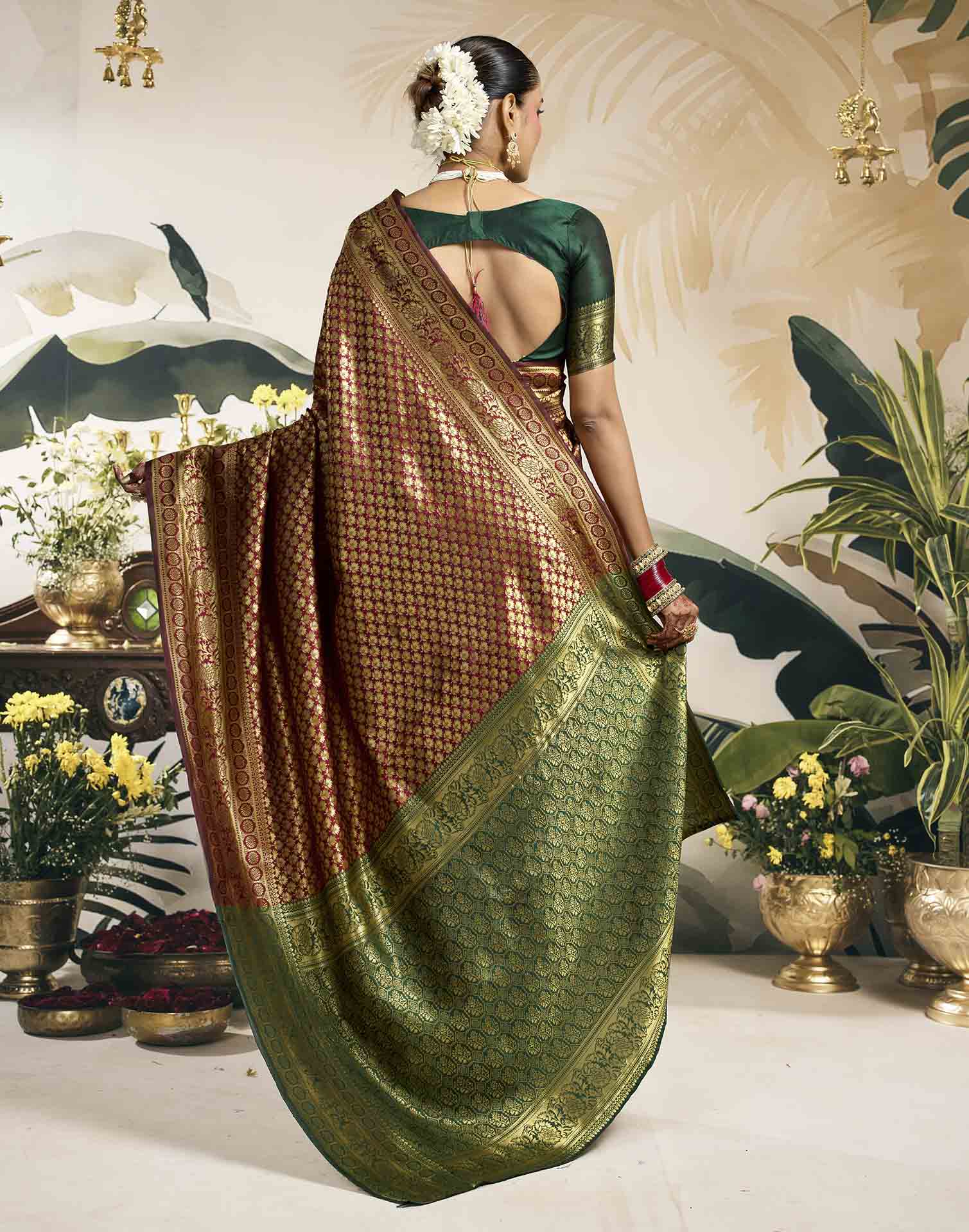 Maroon Silk Woven Banarasi Saree