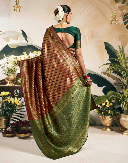 Maroon Silk Woven Banarasi Saree