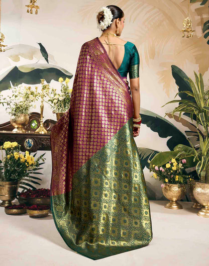 Wine Silk Woven Banarasi Saree