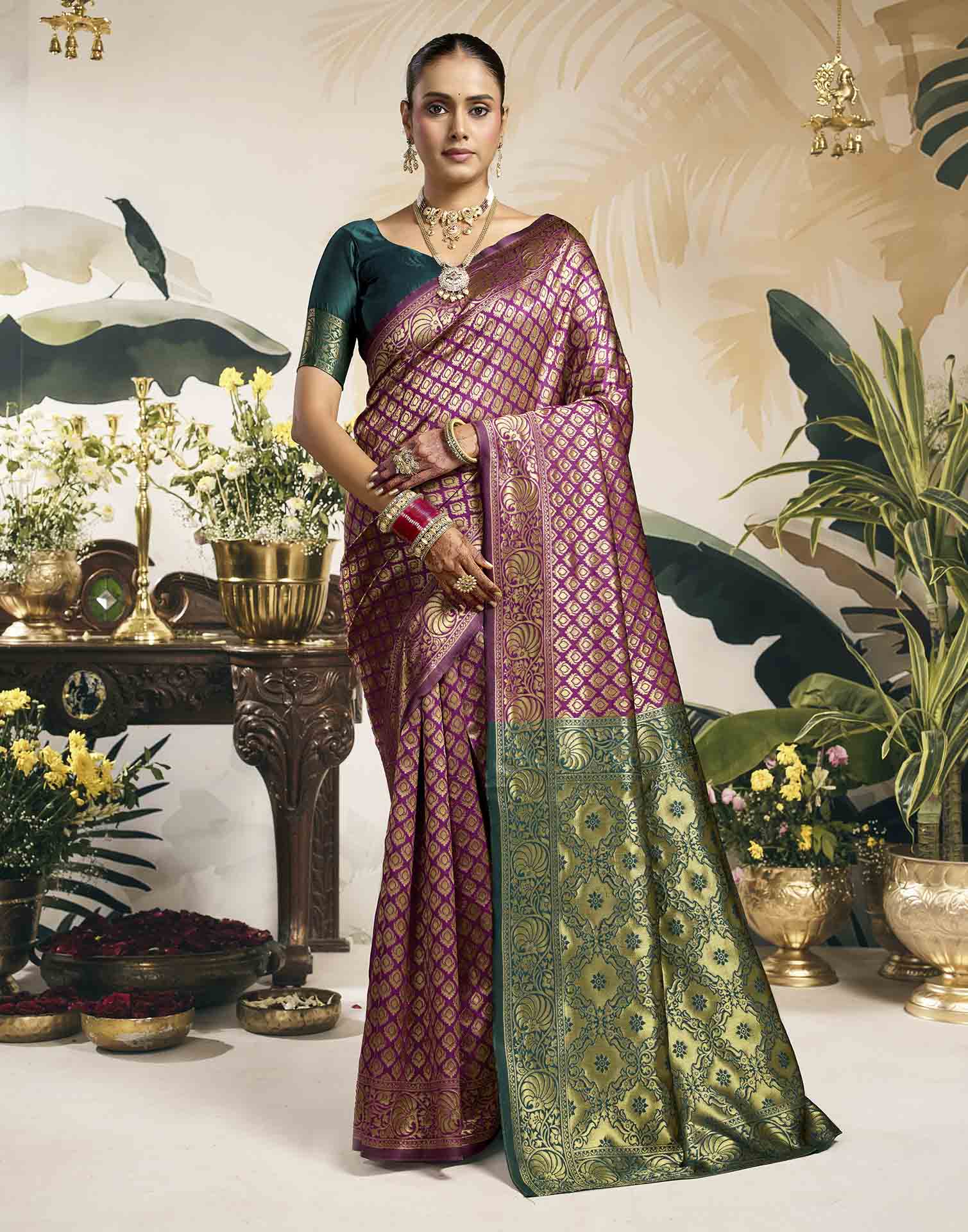 Wine Silk Woven Banarasi Saree