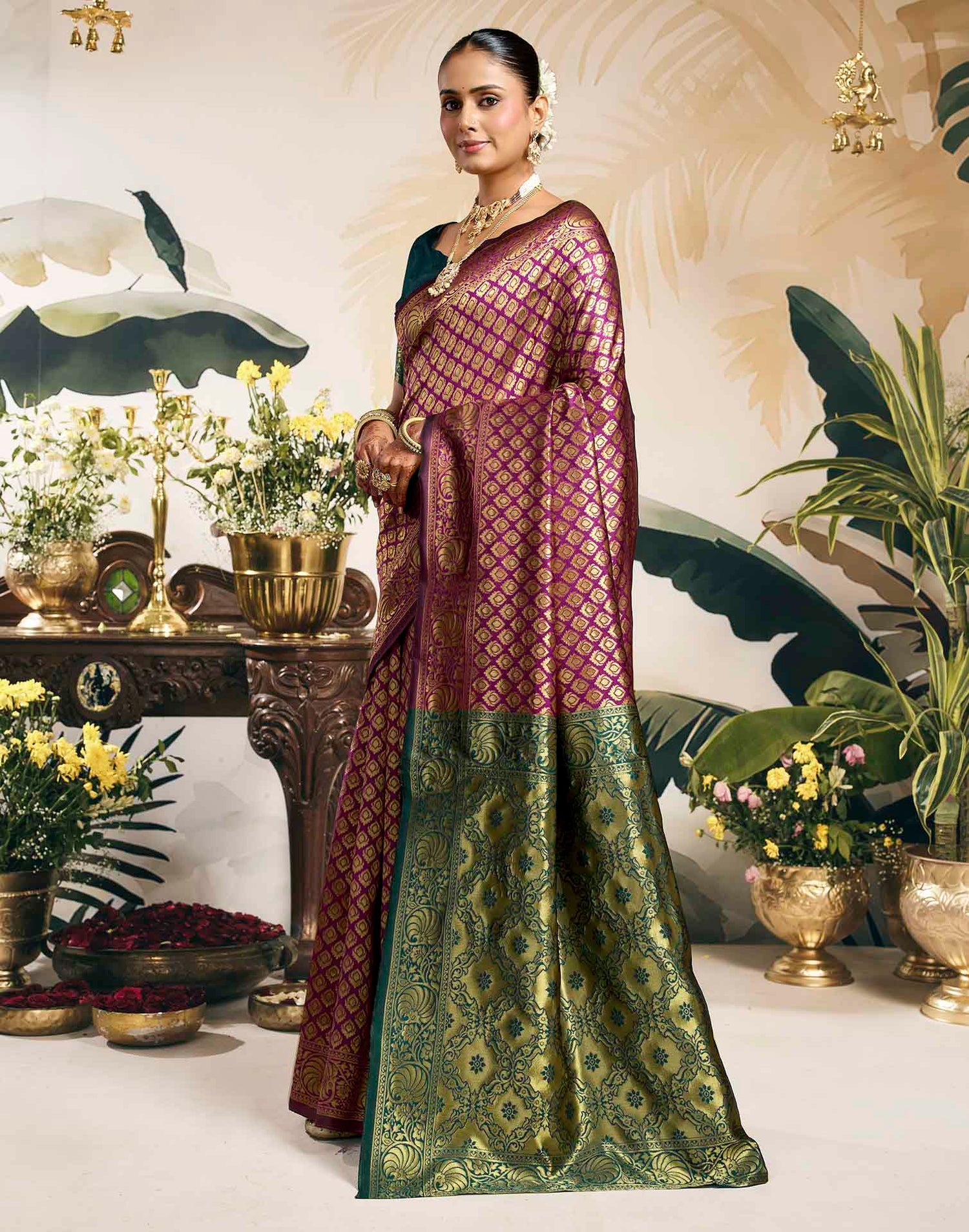 Wine Silk Woven Banarasi Saree