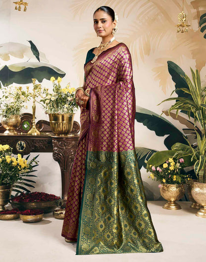 Wine Silk Woven Banarasi Saree