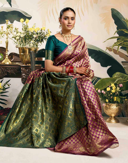 Wine Silk Woven Banarasi Saree