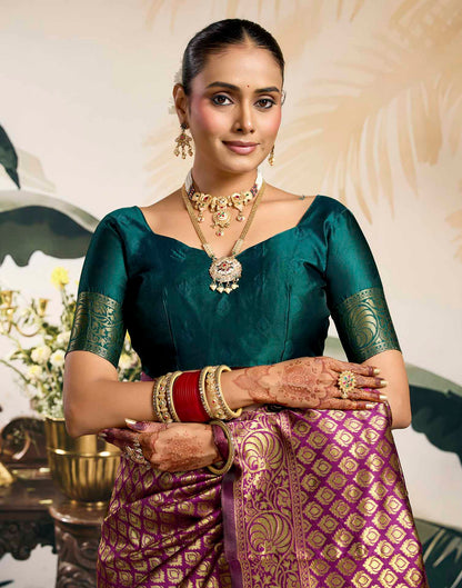 Wine Silk Woven Banarasi Saree