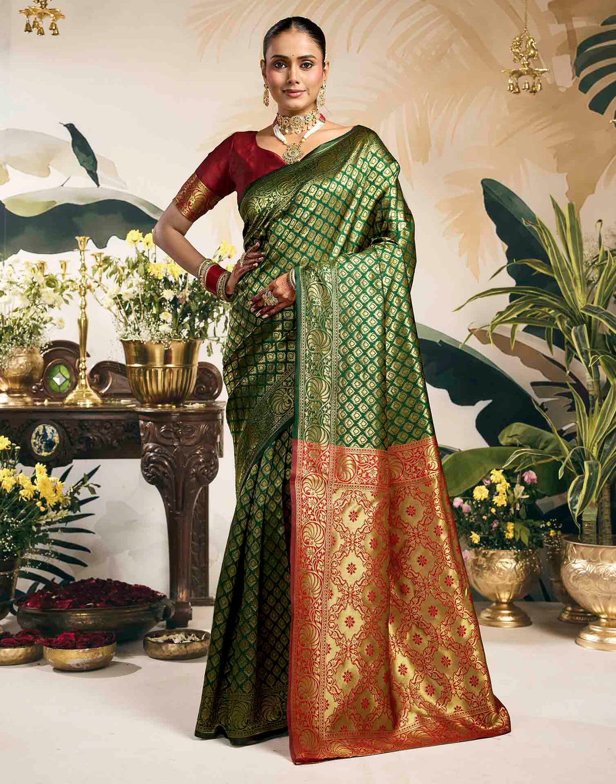 Green Silk Woven Banarasi Saree