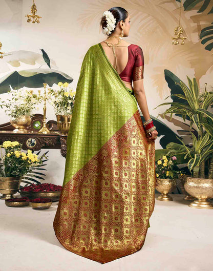 Parrot Green Silk Woven Banarasi Saree