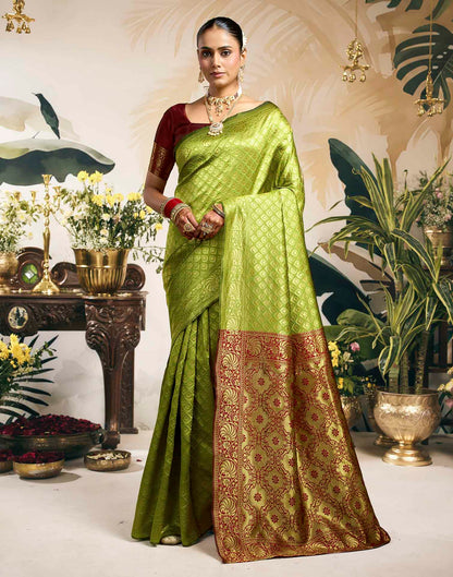 Parrot Green Silk Woven Banarasi Saree
