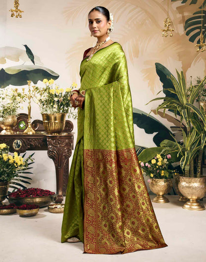 Parrot Green Silk Woven Banarasi Saree
