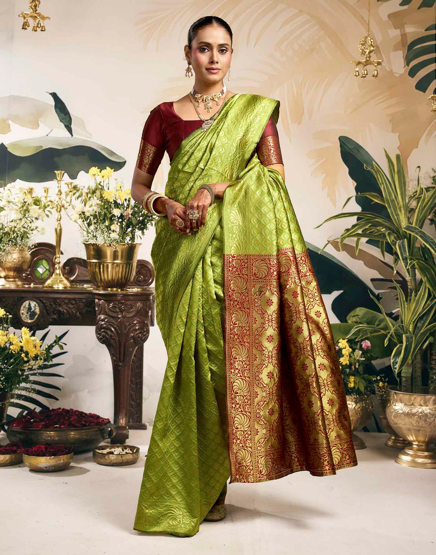 Parrot Green Silk Woven Banarasi Saree