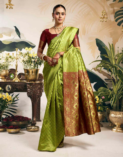 Parrot Green Silk Woven Banarasi Saree