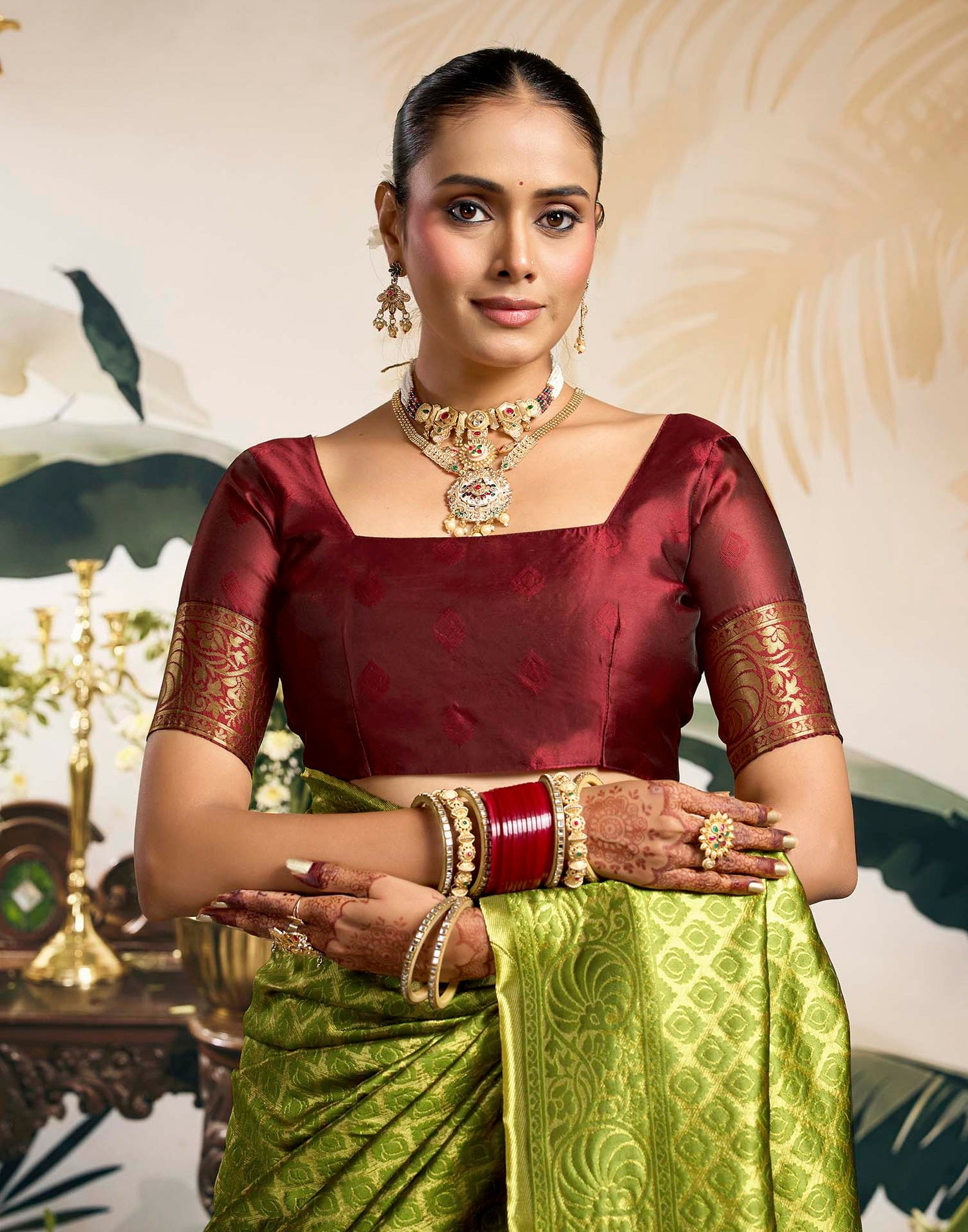 Parrot Green Silk Woven Banarasi Saree